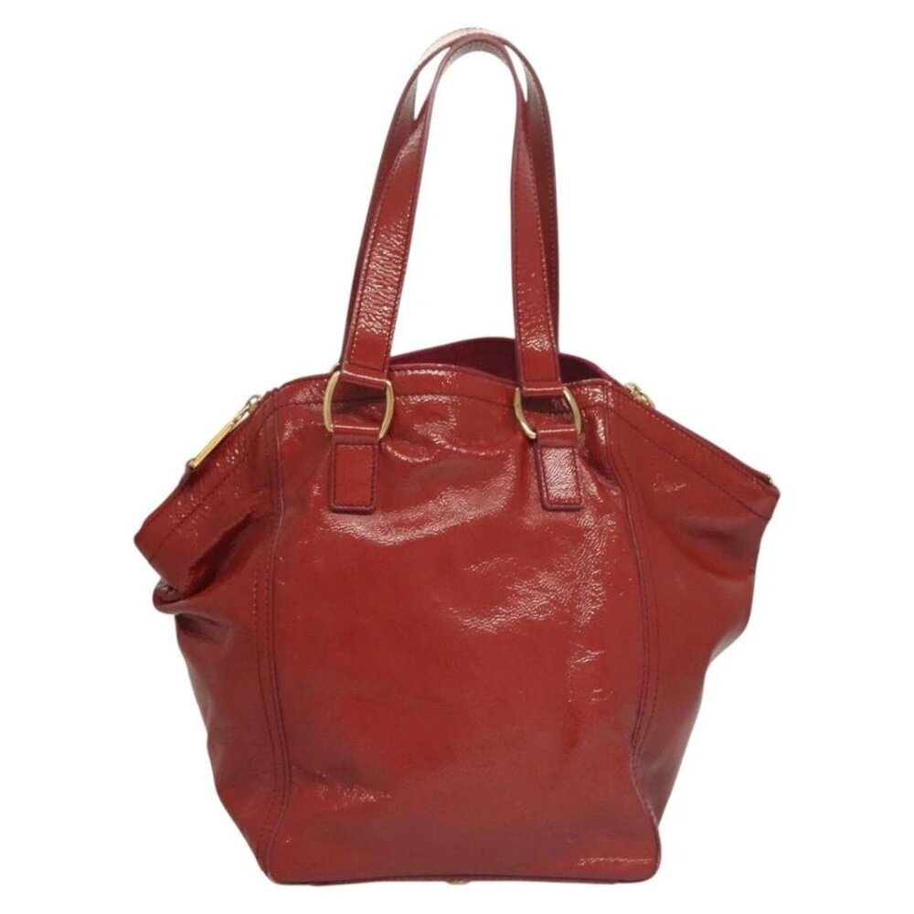 SAINT LAURENT Downtown Shoulder Bag Enamel Red Gold Auth sw465 - Picture 2 of 16